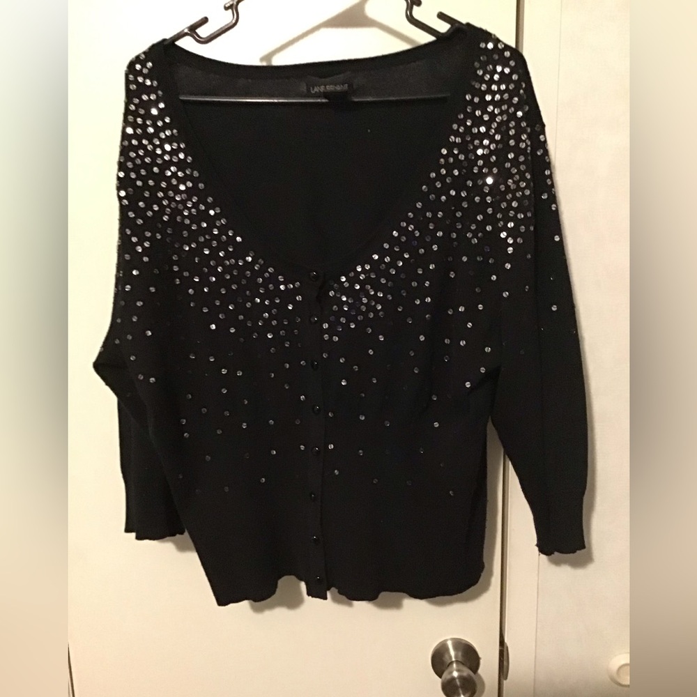 lane bryant sequin button down black sweater 18/20